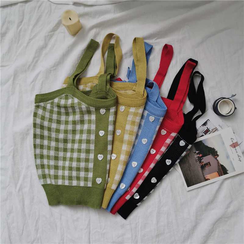 Korean Version Of Hong Kong Style Small Camisole Women'S Bottoming Shirt With Plaid Top