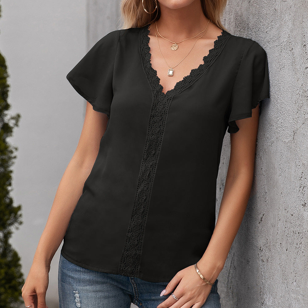 Simple Temperament New V-Neck Casual Loose Hollow Ladies
