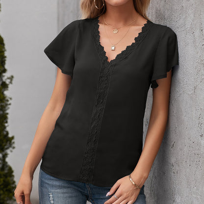 Simple Temperament New V-Neck Casual Loose Hollow Ladies