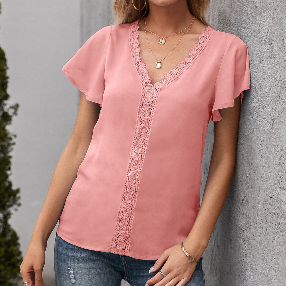Simple Temperament New V-Neck Casual Loose Hollow Ladies