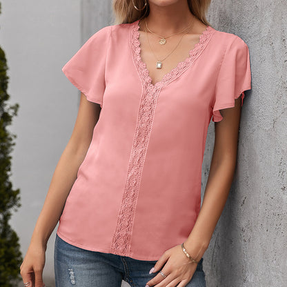 Simple Temperament New V-Neck Casual Loose Hollow Ladies