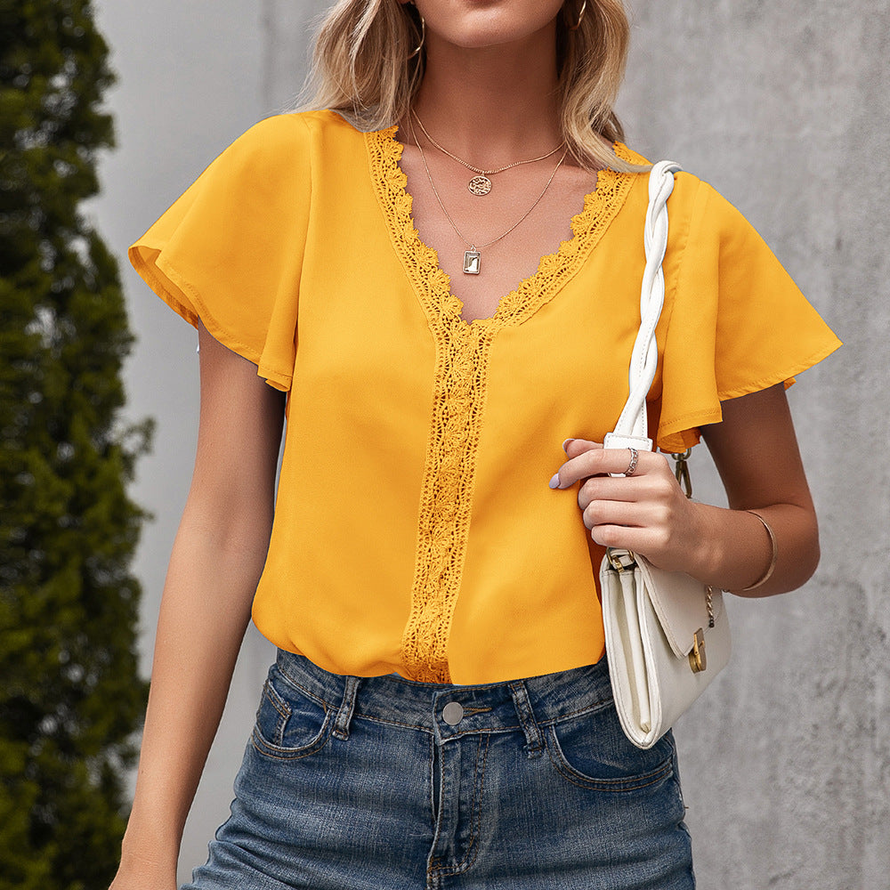 Simple Temperament New V-Neck Casual Loose Hollow Ladies