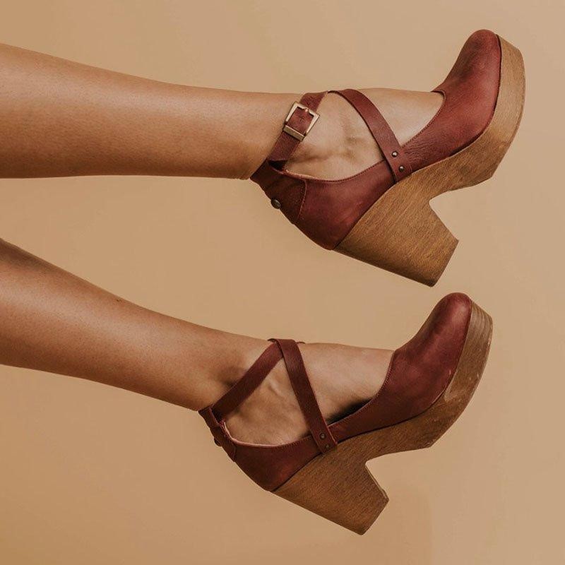 Buckle Cross Strap High Thick Heel Sandals Women
