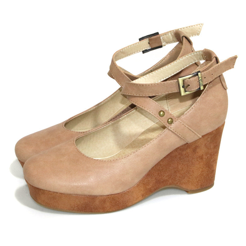 Buckle Cross Strap High Thick Heel Sandals Women