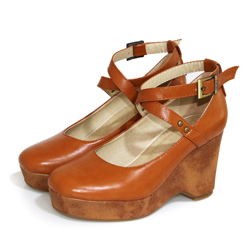 Buckle Cross Strap High Thick Heel Sandals Women