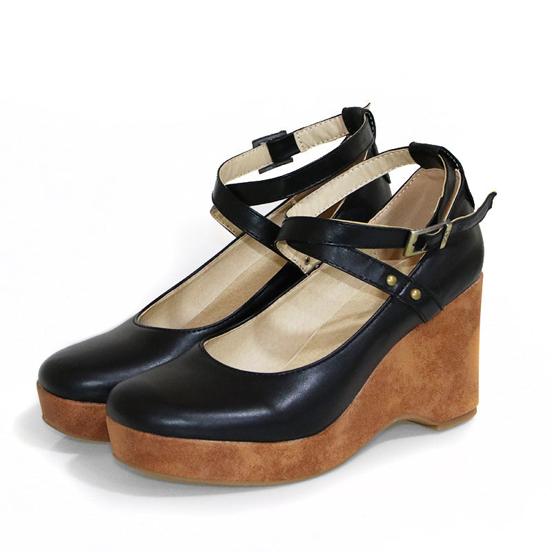 Buckle Cross Strap High Thick Heel Sandals Women