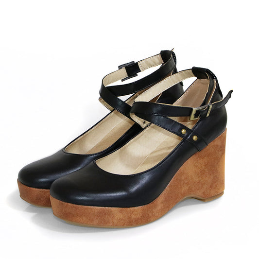 Buckle Cross Strap High Thick Heel Sandals Women