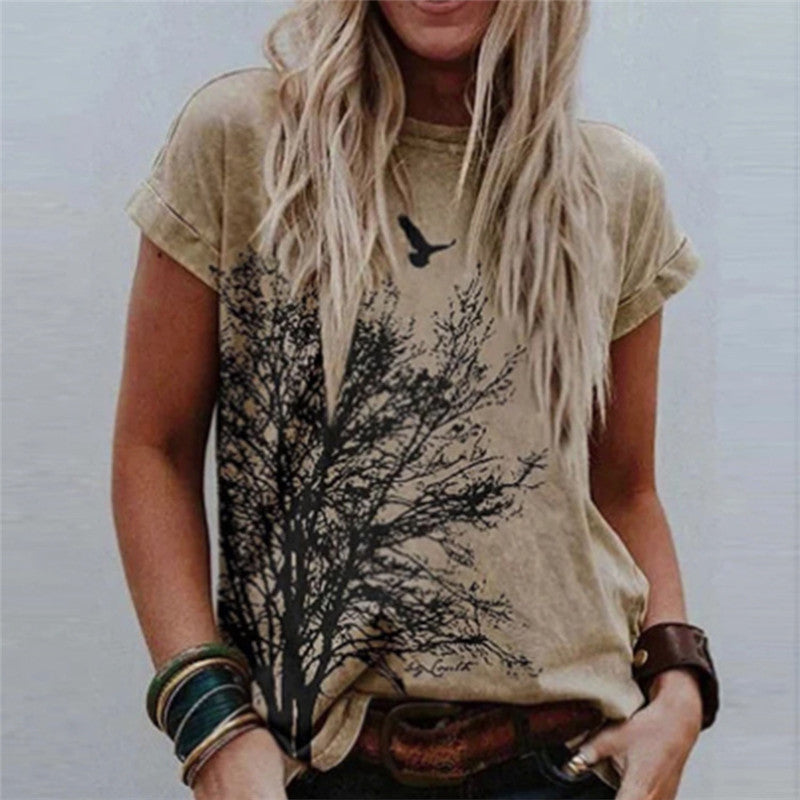 Casual Bottoming Shirt With Creative Printing Short Sleeves