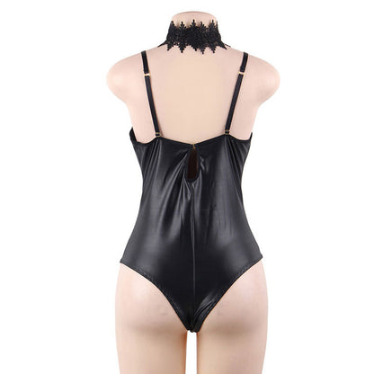 Imitation Leather Plus Size One-piece Underwear Deep V Tight-fitting Hip Skirt