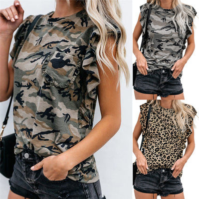 Leopard Print Short Sleeved T Shirt Women Summer New Loose Thin Round Neck Top
