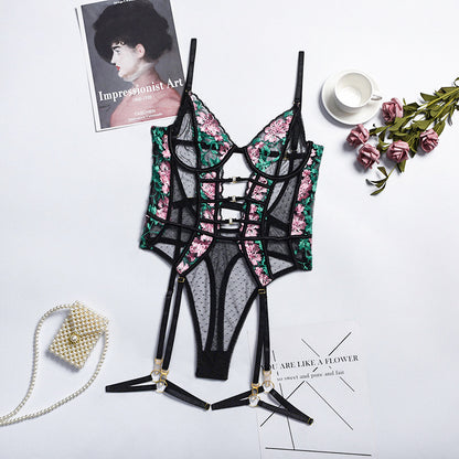 Complex Breasted Decorative Stitching Sexy Underwear Suspender Jumpsuit
