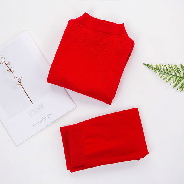 Solid Color Slim Women's Thermal Underwear Set