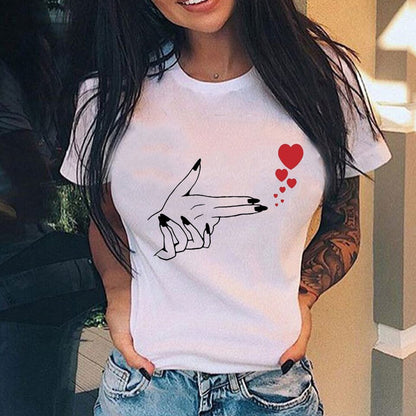 Personalized Vertical Middle Finger Print Street Casual Loose Ladies T-shirt