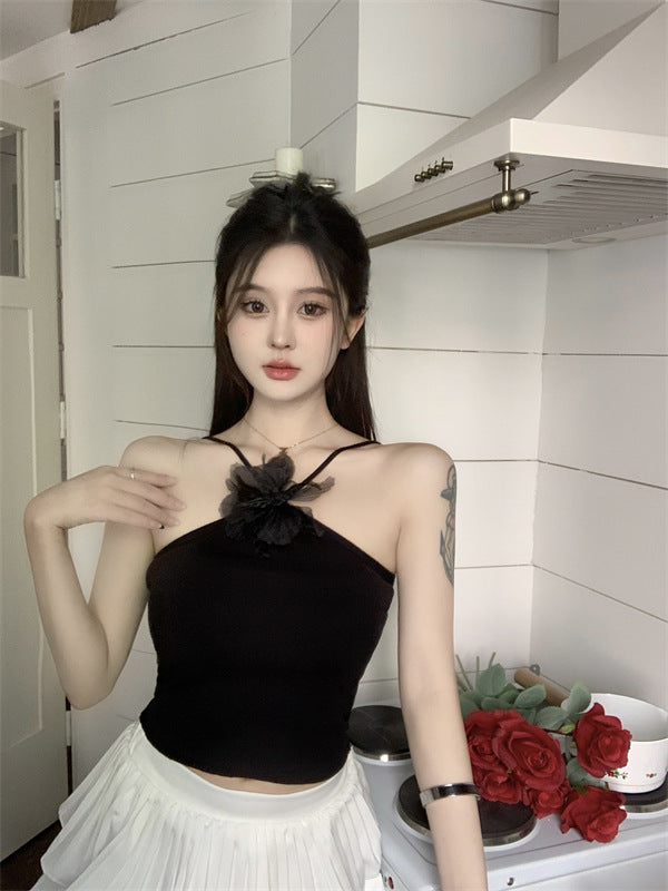 Pure Desire Halter Flower Camisole Women's Inner Knitted Bottoming Summer Outer Wear Underwear Tube Top
