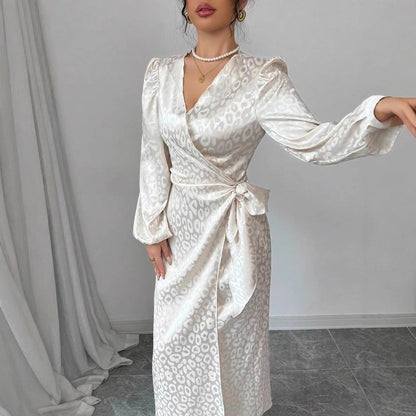 Long-sleeve Dress Leopard-print Jacquard Dress