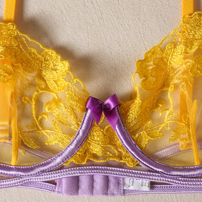Women's Fashion Flower Embroidered Bra Underwear Suit
