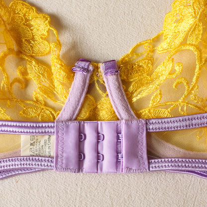 Women's Fashion Flower Embroidered Bra Underwear Suit