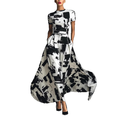 Modern Art-Style Black-and-White Abstract Print Dress