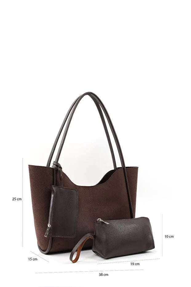 Brown Suede Women Hand And Shoulder Bag
