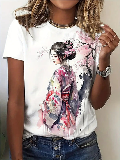 Printed Round Neck Short Sleeve Top