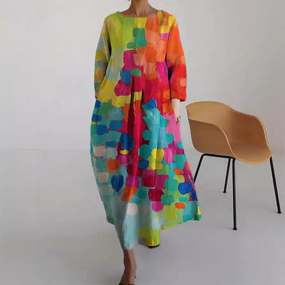 Retro Floral Pocketed Loose Womens Printed Maxi Dress