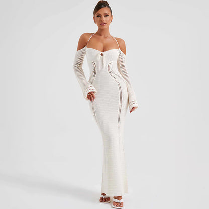 Womens Knitted Sexy Backless Slip Dress