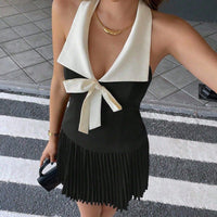 Sleeveless Backless Bow Top And Skirt Set