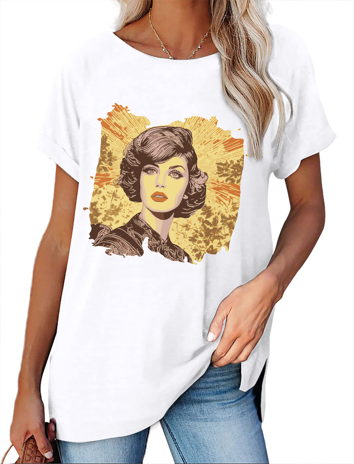 Women's Minimalist Printed Casual Round Neck Short Sleeved Shirt