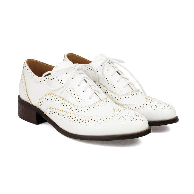 Color Matching Pumps Round Head Shallow Mouth Front Lace-up Women's Chunky Heels
