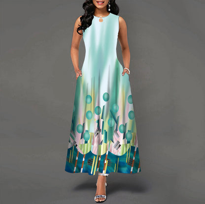 Womens Printed Crew-Neck Sleeveless Tank Dress
