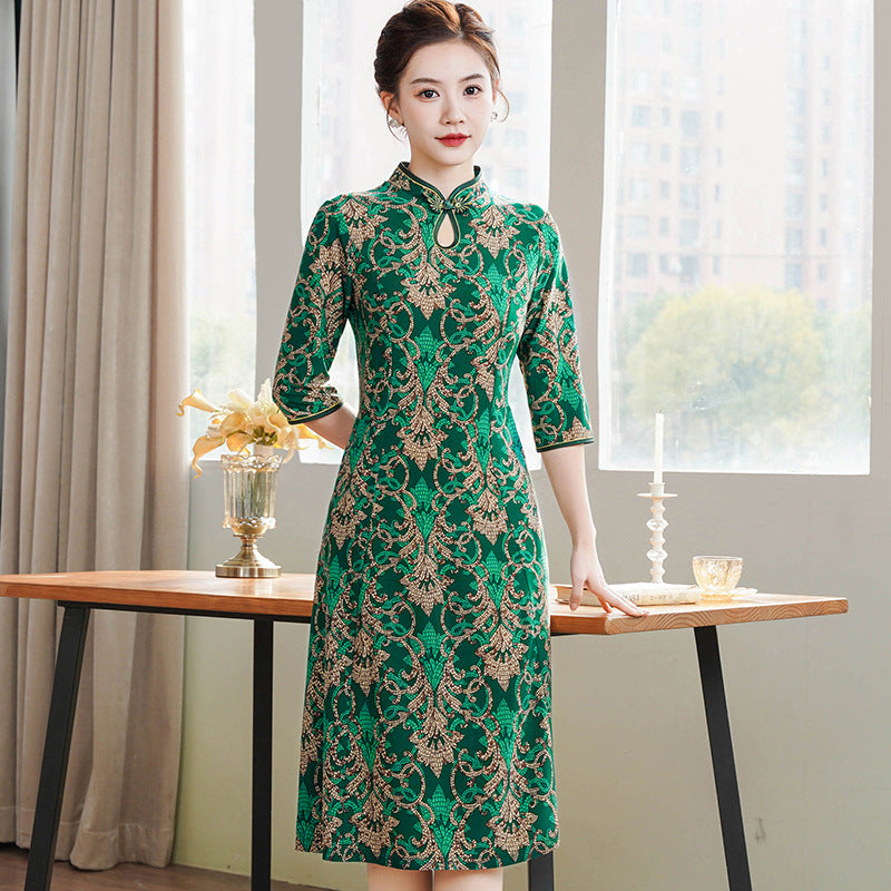 Moms SpringSummer Chinese-style Qipao Dress