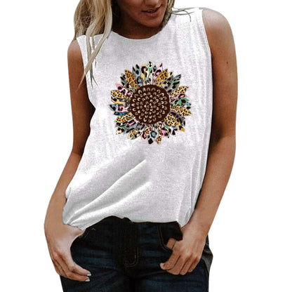 Printed Round Neck Casual Sleeveless T Shirt