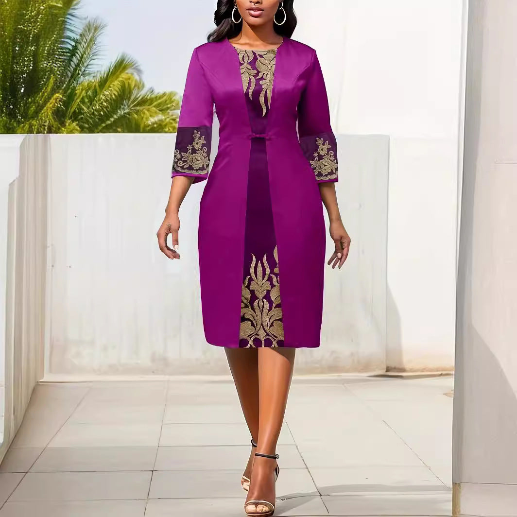 Womens Plus-Size Lace Patchwork Dress
