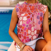 European And American Sleeveless Ruffled Printed Top For Women
