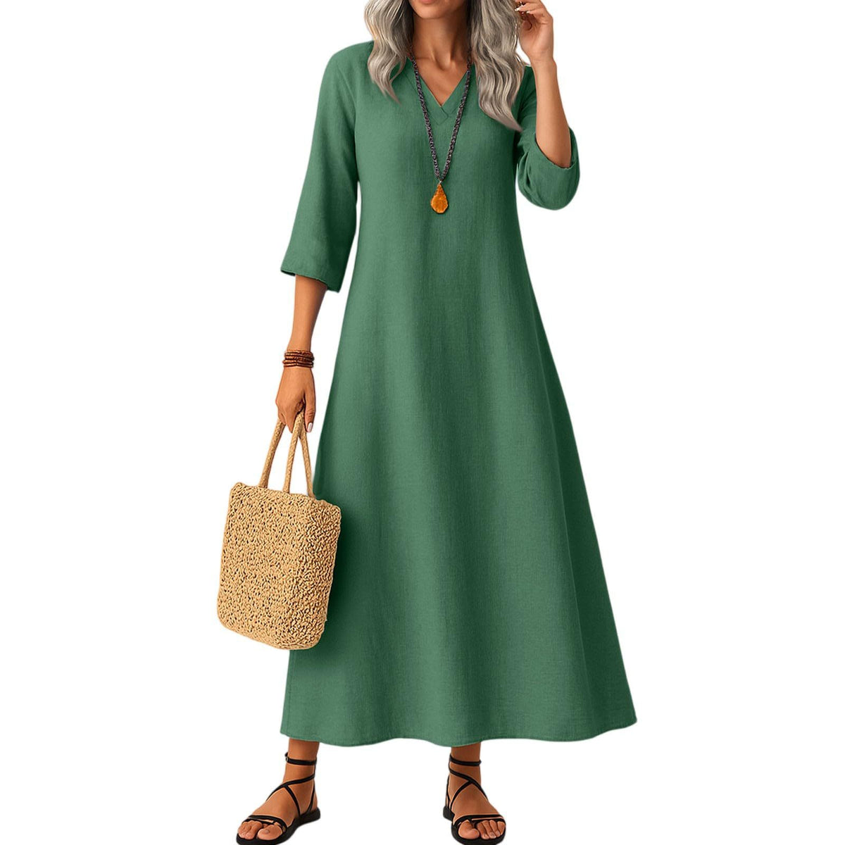 Slimming Cotton Mid-length Dress Versatile And Easy To Style