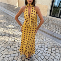 SpringSummer Retro Elegant Neck-Close Deep V-Polka-Dot Dress