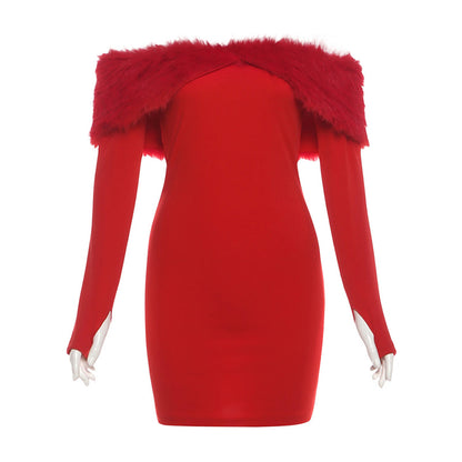 Sheath Dress Paired With A Trendy Fur Collar
