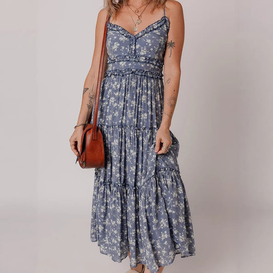 Slimming Cinched-waist Slip Dress With A Casual Floral Print For Women