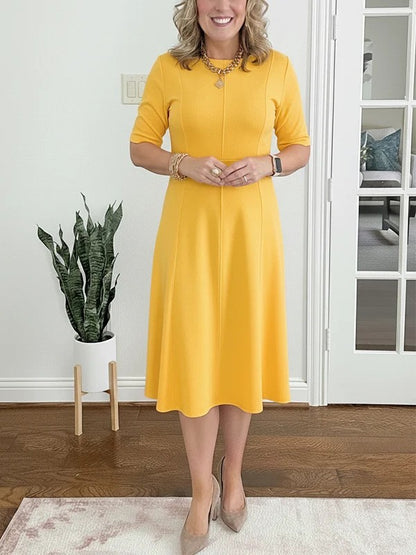 Womens Solid-Color Crew-Neck Short-Sleeve Dress