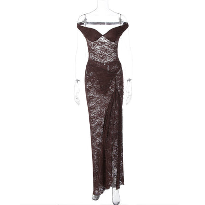 Seamless Ring-shoulder Backless Jumpsuit And Maxi Dress Set For Women