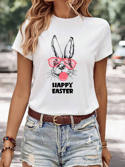 Women's Minimalist Printed Casual Round Neck Short Sleeved Shirt