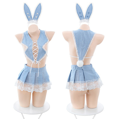 Underwear Hollow Pure Desire Three-dot Plaid Student Set