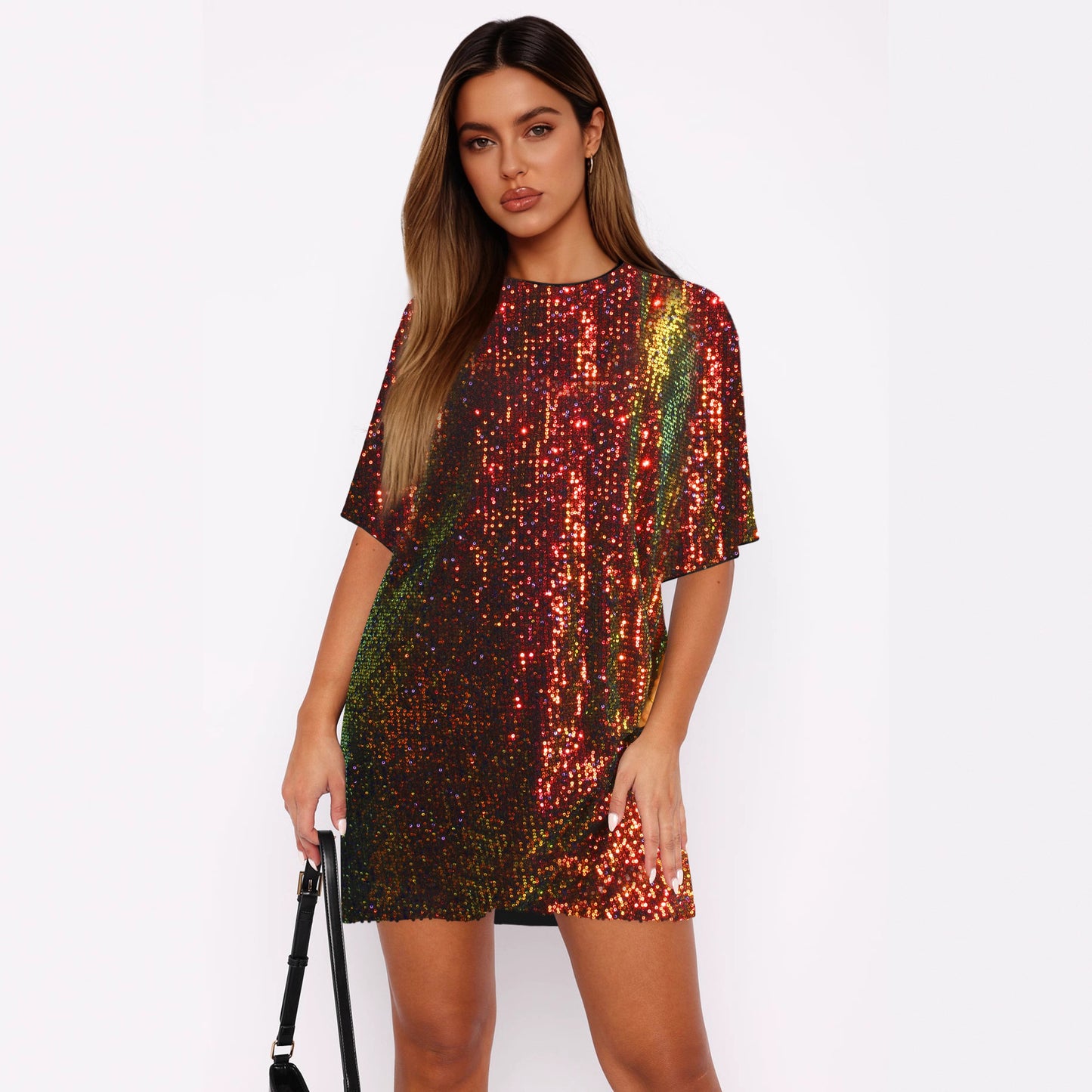 V Neck Sequin Skirt Set A Loose Elegant And Refined Dress