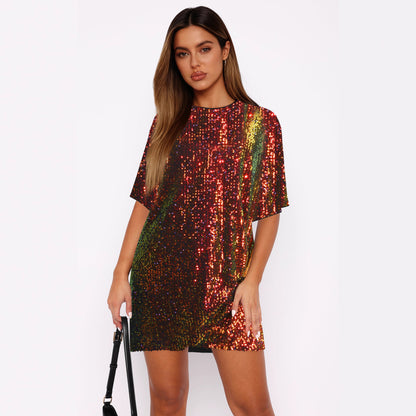 V Neck Sequin Skirt Set A Loose Elegant And Refined Dress