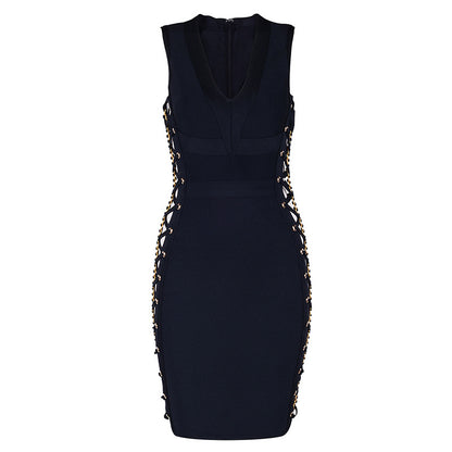 Sexy Bandage Dress With A Metal Chain Design