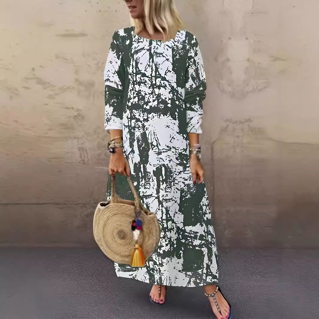 Arrival Long Crew-Neck  Printed Long-Sleeve Womens Dress