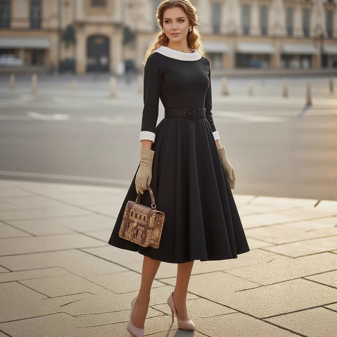 Womens Stylish Versatile Patchwork Color-block Dress