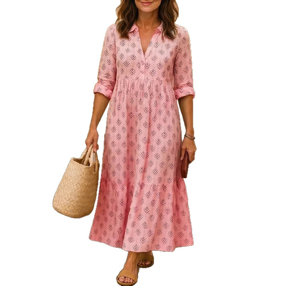 Womens Long Digital-Print Shirt Dress