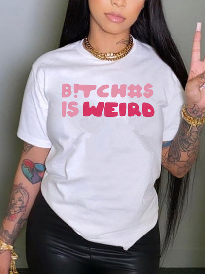 Women's Letter Printed Round Neck T-shirt Youth Casual