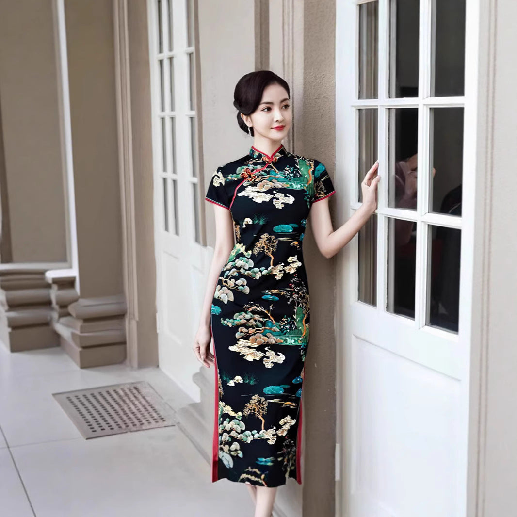 Womens Slimming Flattering Dress Cheongsam Style Skirt